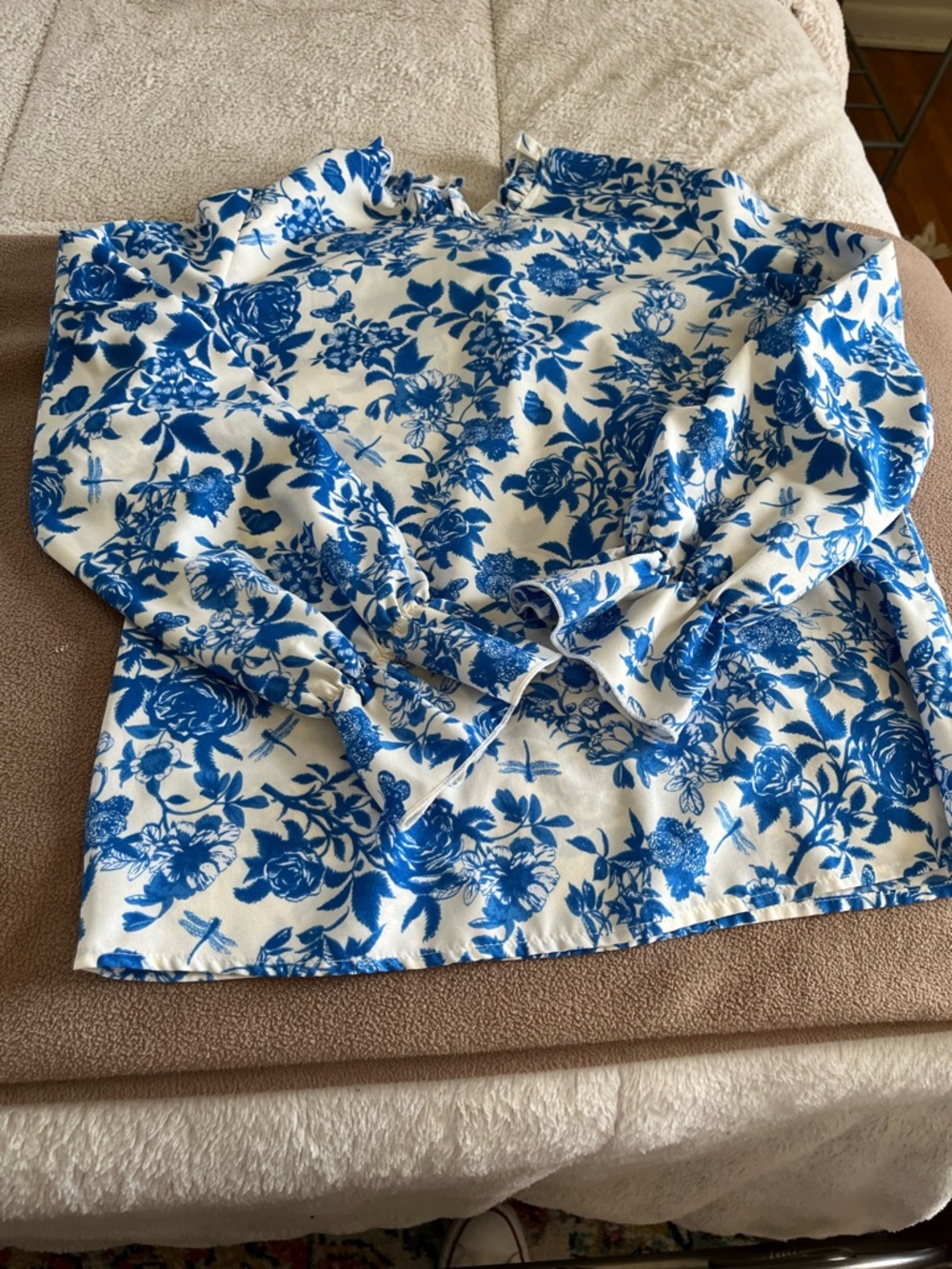 SHEIN White Blouse with Blue Floral Print